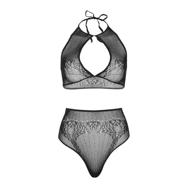LEG AVENUE - TVÅDELAT SET MED HALTER CROP TOPP OCH THONG-TROSOR EN STORLEK