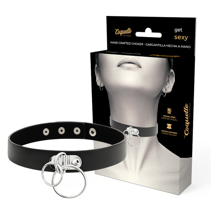 COQUETTE CHIC DESIRE - VEGANSKT LÄDERCHOKER MED DUBBELRING