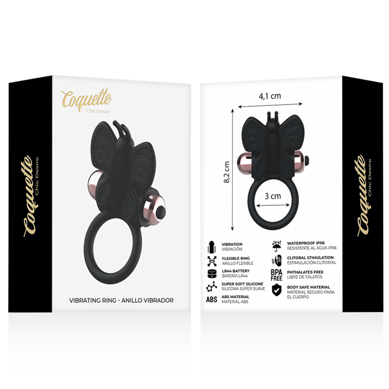 COQUETTE CHIC DESIRE - KUKRING FJÄRILS MED VIBRATOR SVART/ GULD