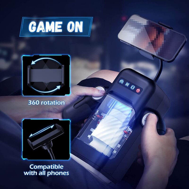 GAME CUP - STÖKANDE VIBRATIONSMASTURBATOR MED VÄRMEFUNKTION OCH MOBILSTÖD - SVART