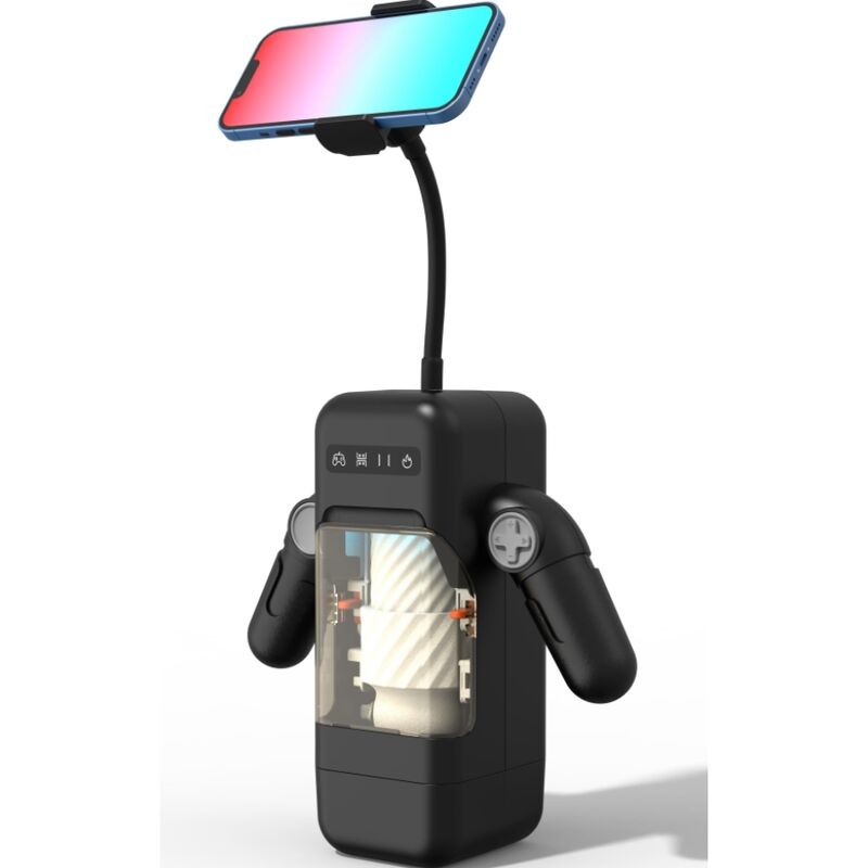 GAME CUP - STÖKANDE VIBRATIONSMASTURBATOR MED VÄRMEFUNKTION OCH MOBILSTÖD - SVART
