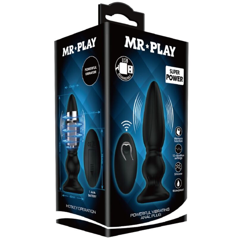 MR PLAY - KRAFTFULL VIBRATOR FJÄRRKONTROLL ANALPLUGG SVART