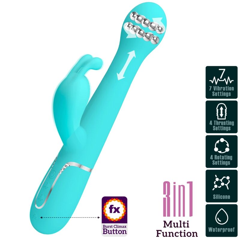 PRETTY LOVE - DEJON KANINVIBRATOR 3-I-1 MULTIFUNKTION AQUA GRÖN