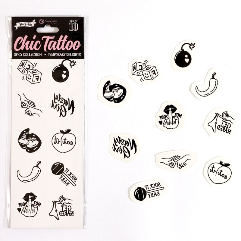 SECRET PLAY - SET MED 10 TILLFÄLLIGA TATUERINGAR FRÅN SPICY COLLECTION