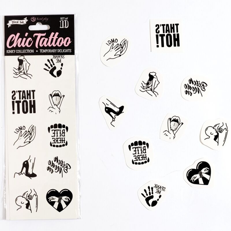 HEMLIG LEK - SET MED 10 TILLFÄLLIGA TATUERINGAR KINKY KOLLEKTION