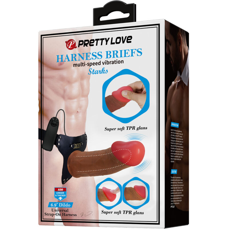PRETTY LOVE - STARKS HARNESS BRIEFS MULTI-SPEED VIBRATIONSDILDO 17,5 CM LJUSBRUN