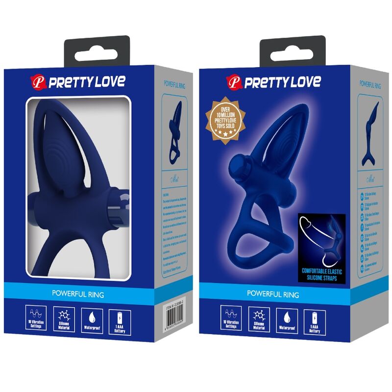 PRETTY LOVE - MAT DUBBELRING MED VIBRATION OCH STIMULERING BLÅ