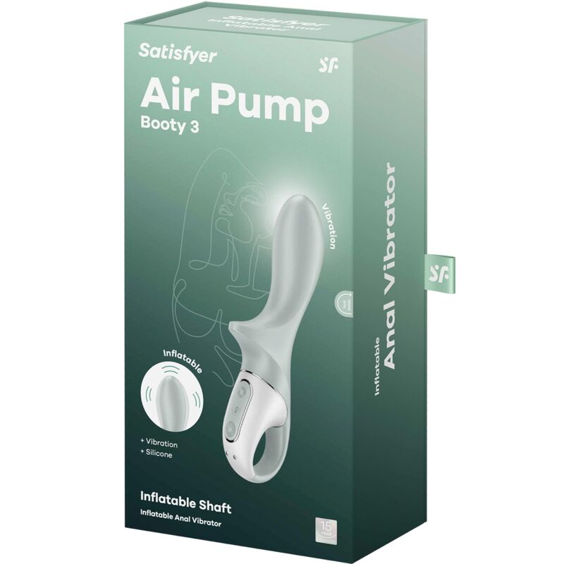 SATISFYER - AIR PUMP BOOTY 3 UPPBLÅSBAR ANALVIBRATOR GRÅGRÖN