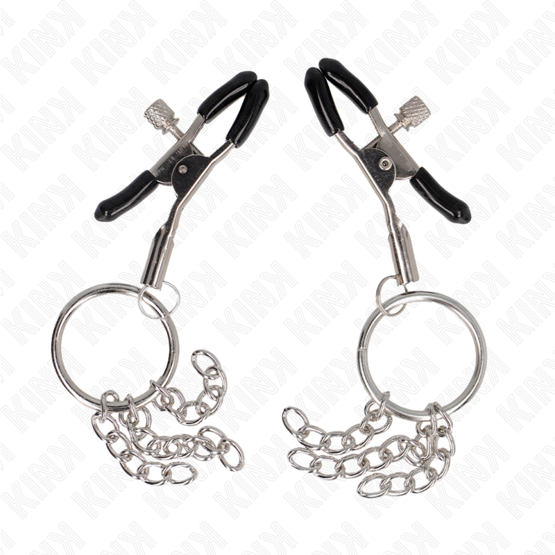 KINK - O-RING NIPPELKLÄMMA OCH LITEN KEDJA SILVER 6 CM