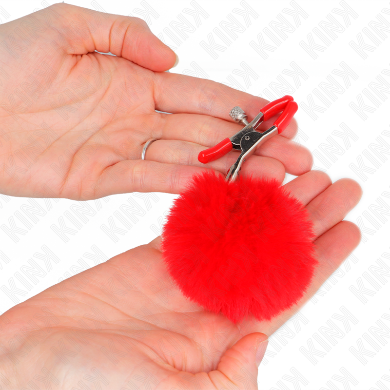 KINK - KONSTPÄLSBOLL BRÖSTVÅRTKLÄMMA RÖD 6 CM
