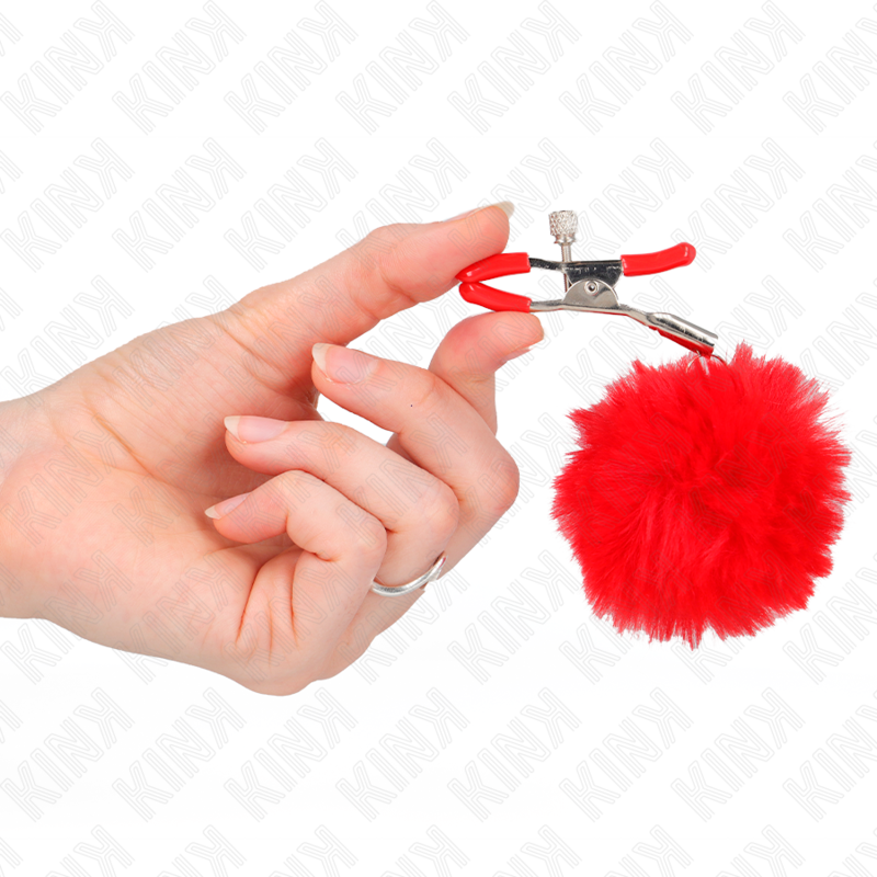KINK - KONSTPÄLSBOLL BRÖSTVÅRTKLÄMMA RÖD 6 CM