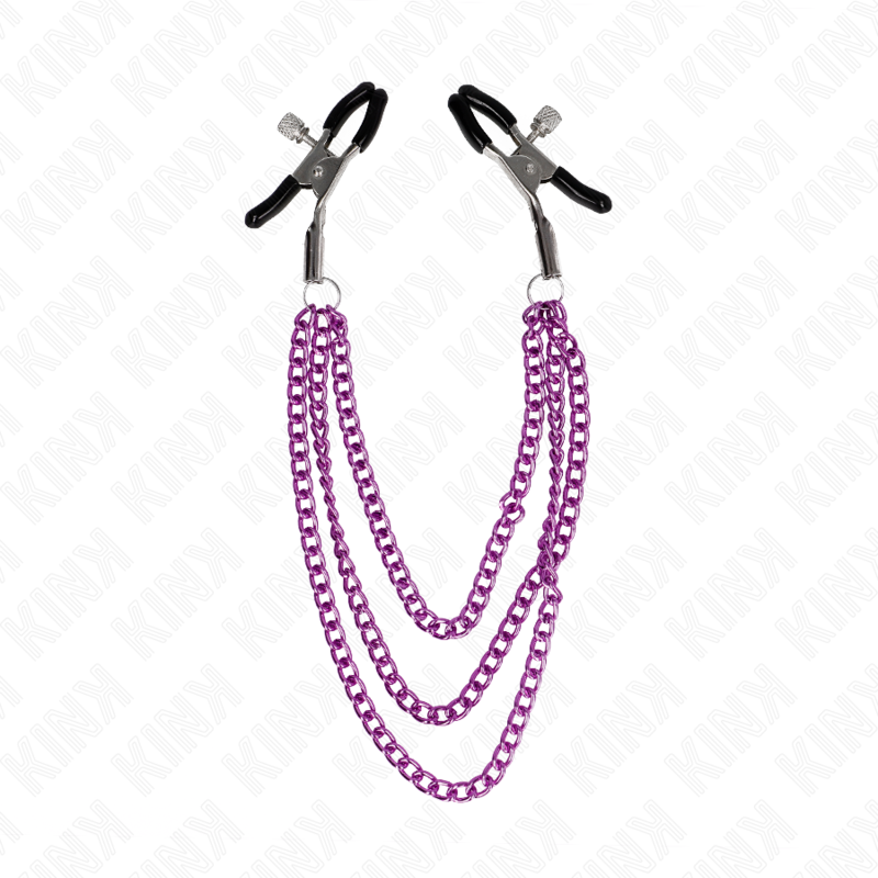 KINK - BRÖSTVÅRTKLÄMMA MED 3 KEDJOR LILA 20/23/28 CM