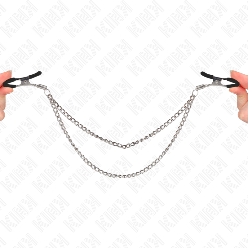 KINK - BRÖSTVÅRTKLÄMMA MED 2 TJOCKA KEDJOR SILVER 20/23 CM