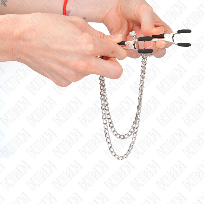 KINK - BRÖSTVÅRTKLÄMMA MED 2 TJOCKA KEDJOR SILVER 20/23 CM