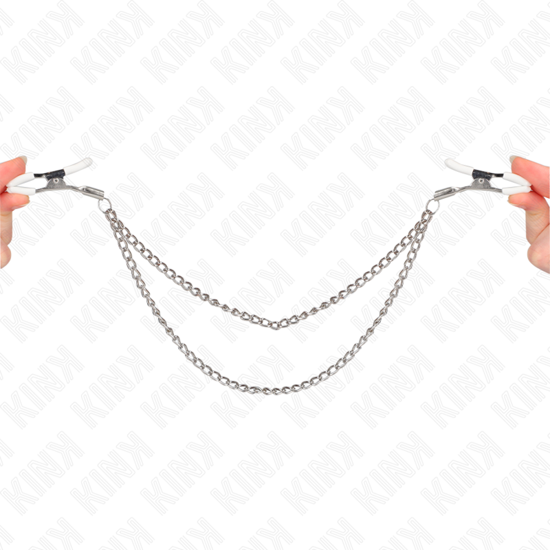KINK - BRÖSTVÅRTKLÄMMA MED 2 TUNN KEDJOR SILVER 20/23 CM