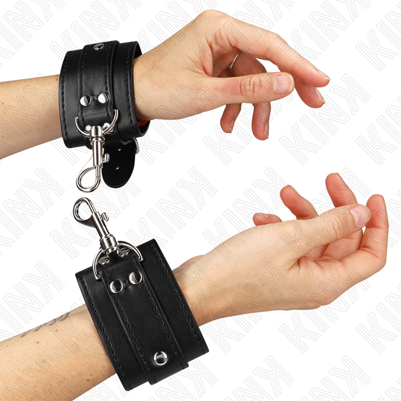 KINK - LÅSBARA HANDLEDSBÄLTAR FÖR DUNGEON, SVART, JUSTERBARA 21-28 CM X 5,5 CM