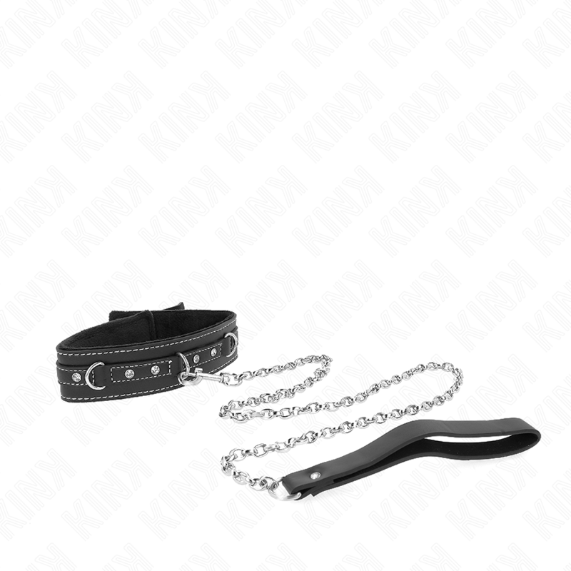 KINK - PVC LÄDERHALSBAND MED SKÄRP 105 CM STRASSNITAR 41,5 X 4 CM