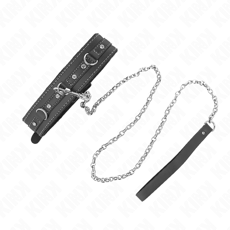 KINK - PVC LÄDERHALSBAND MED SKÄRP 105 CM STRASSNITAR 41,5 X 4 CM