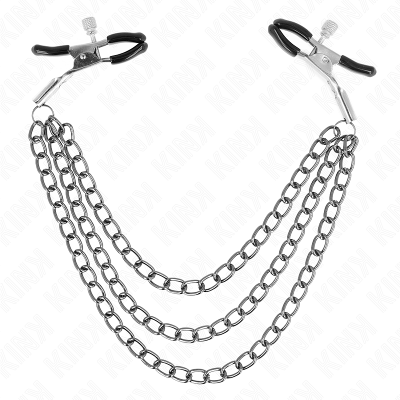KINK - BRÖSTVÅRTKLÄMMA MED 3 KEDJOR SVART 20/23/28 CM