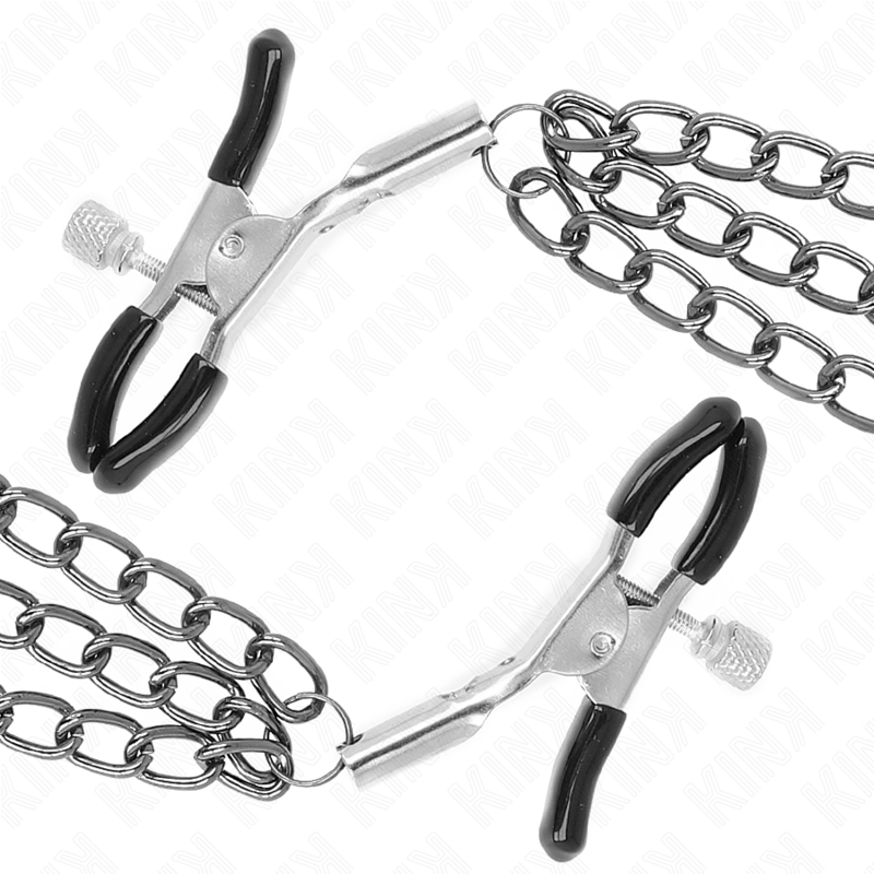 KINK - BRÖSTVÅRTKLÄMMA MED 3 KEDJOR SVART 20/23/28 CM