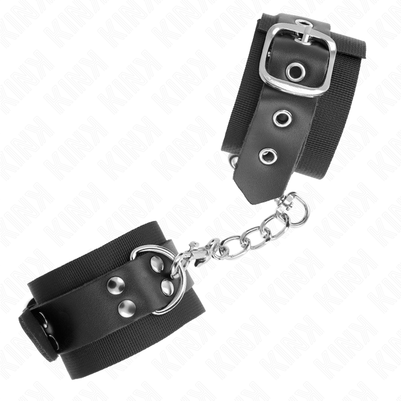 KINK - HANDLEDSBÄLTAR I NYLON, SVART MED LÄDERBÄLTE, SVART, JUSTERBART, 19-29 CM X 5,1 CM