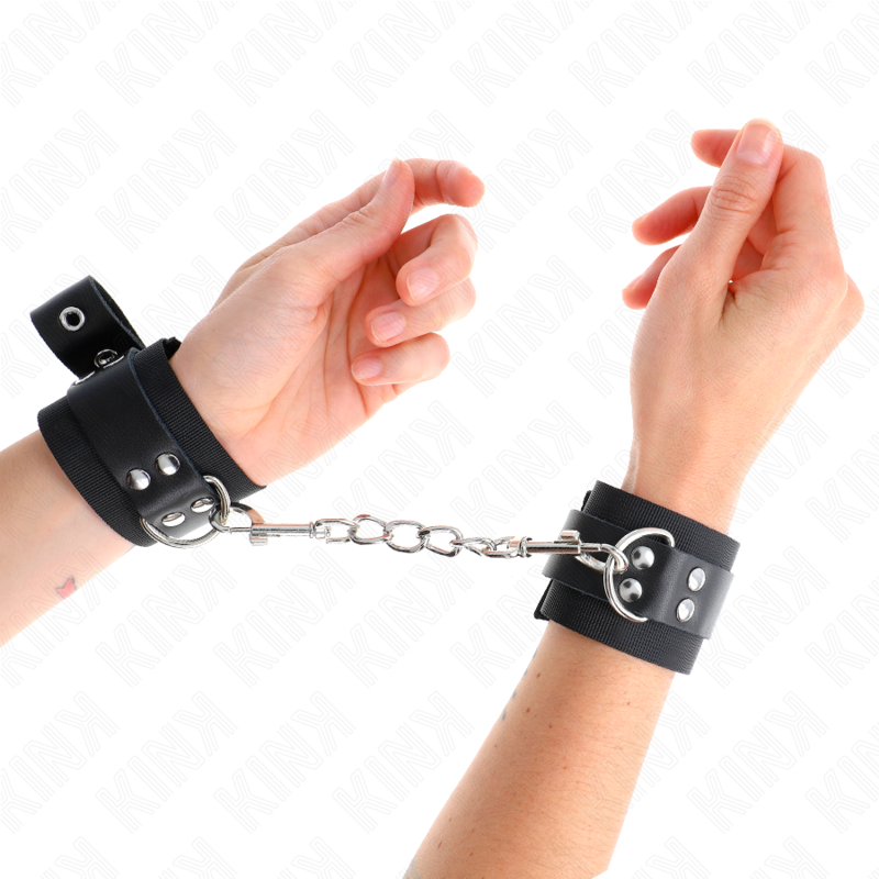KINK - HANDLEDSBÄLTAR I NYLON, SVART MED LÄDERBÄLTE, SVART, JUSTERBART, 19-29 CM X 5,1 CM