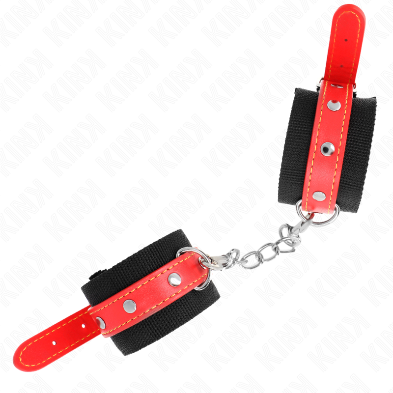KINK - HANDLEDSBÄLTAR I NYLON, SVART MED RÖD KONSTGJORT, JUSTERBAR, 19-24 CM X 5,5 CM