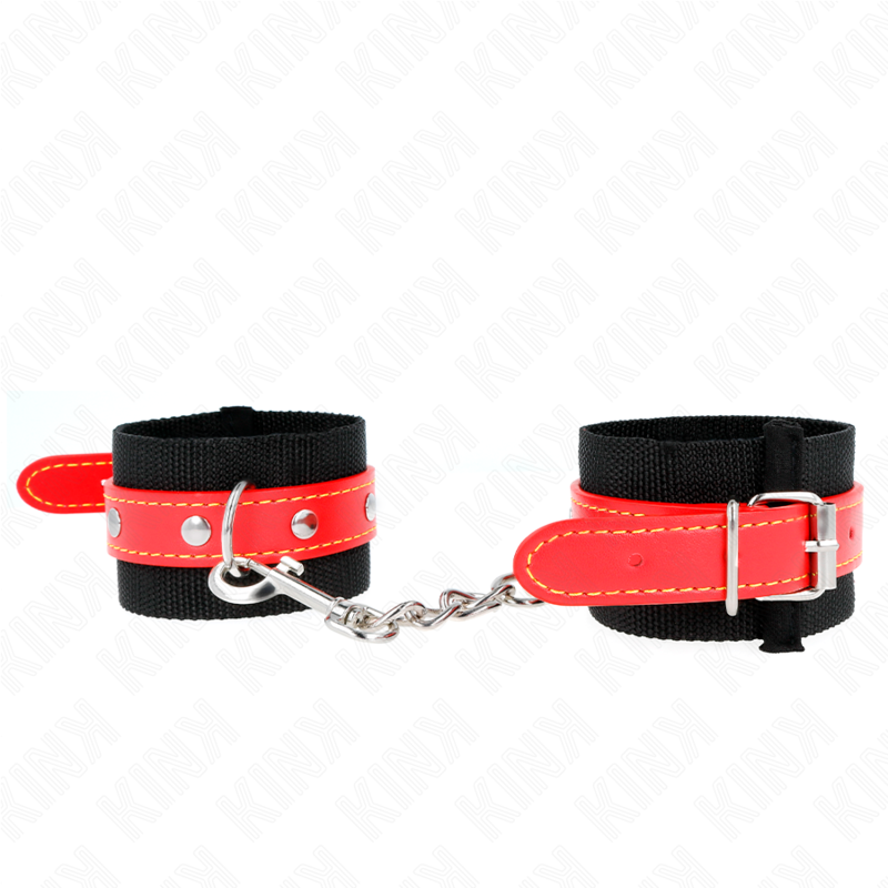 KINK - HANDLEDSBÄLTAR I NYLON, SVART MED RÖD KONSTGJORT, JUSTERBAR, 19-24 CM X 5,5 CM