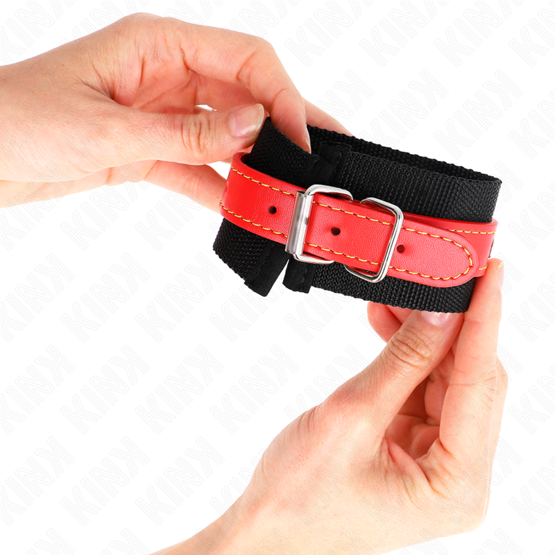 KINK - HANDLEDSBÄLTAR I NYLON, SVART MED RÖD KONSTGJORT, JUSTERBAR, 19-24 CM X 5,5 CM