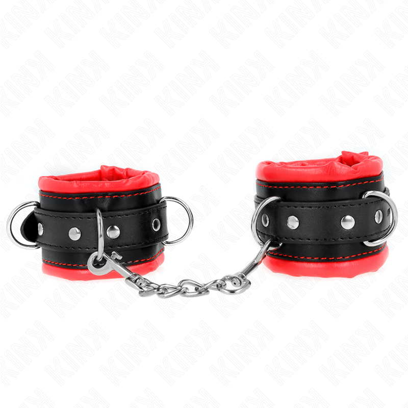 KINK - KRAFTIGA HANDLEDSBÄLTAR MED RÖTT PÄLSFODRAT JUSTERBAR 20-30 CM X 6 CM