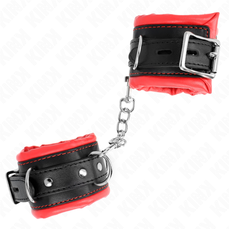 KINK - KRAFTIGA HANDLEDSBÄLTAR MED RÖTT PÄLSFODRAT JUSTERBAR 20-30 CM X 6 CM