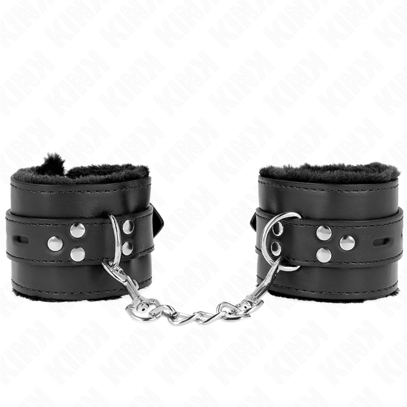 KINK - PÄLSFODRAD HANDLEDSBÄLTE MED FYRKANTIGA HÅL SVARTA OCH SVART BÄLTE JUSTERBART 17-29 CM X 6 CM
