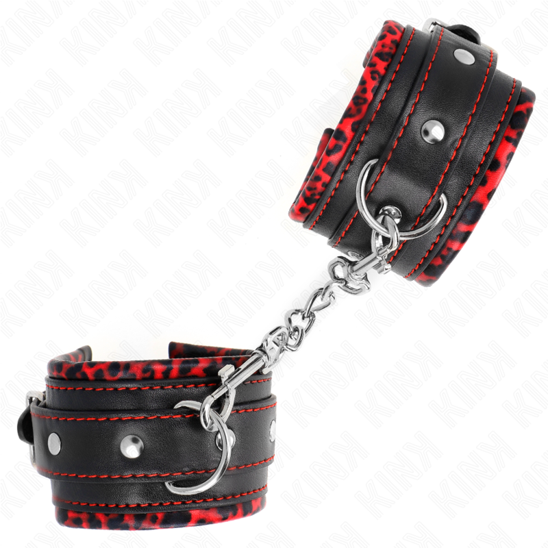 KINK - PÄLSFODRAD HANDLEDSBÄLTE RÖDA/SVARTA JUSTERBARA 17-29 CM X 6 CM