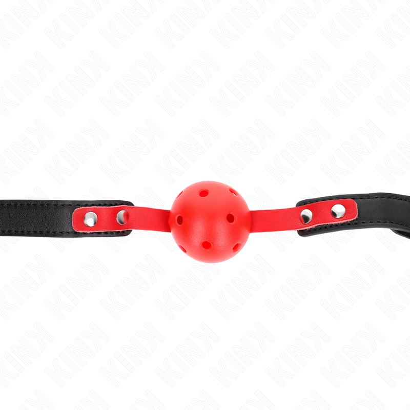 KINK - RÖD IHÅLIG HÅRD BOLL 4 CM MUVEL SVART REM 60 x 2 CM JUSTERBAR 37-52 CM