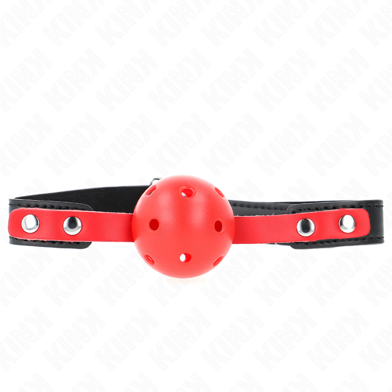 KINK - RÖD IHÅLIG HÅRD BOLL 4 CM MUVEL SVART REM 60 x 2 CM JUSTERBAR 37-52 CM