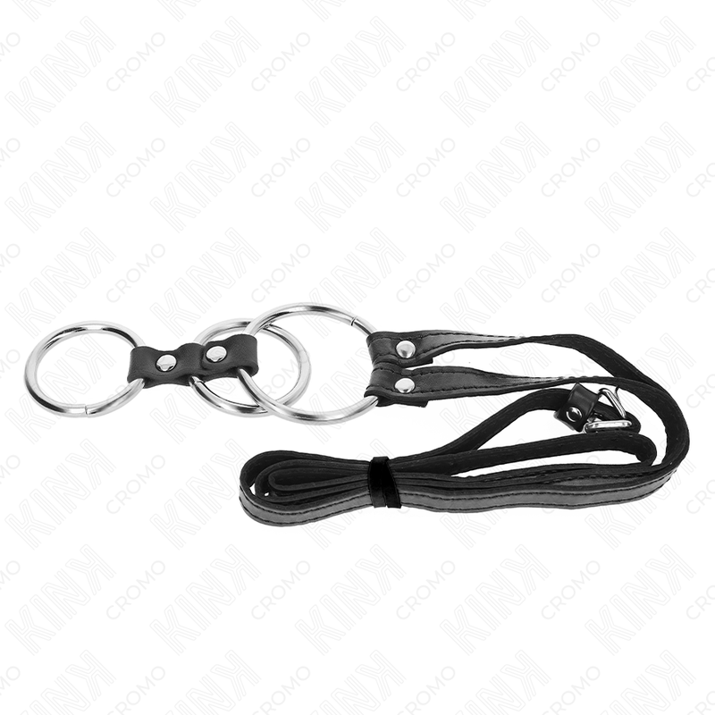 KINK - TRIPPEL METALLPENISRING 3,8 CM TILL 5 ​​CM MED LÄDERBÄLTE 112 CM