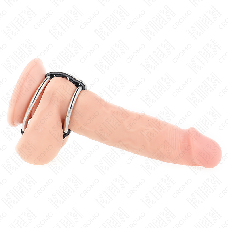 KINK - DUBBEL METALLPENISRING 3,8 CM TILL 5 ​​CM FÖRBUNDEN MED LÄDER