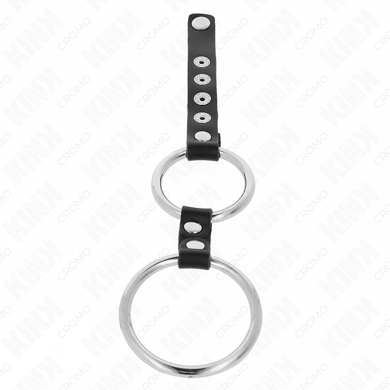 KINK - DUBBEL METALLPENISRING 3,8 CM TILL 5 ​​CM FÖRBUNDEN MED LÄDER