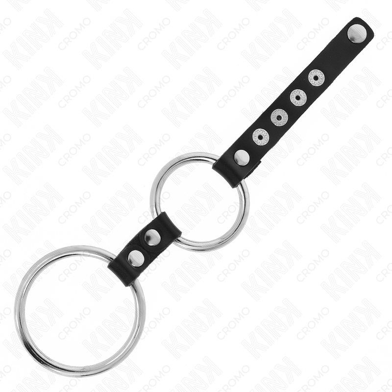 KINK - DUBBEL METALLPENISRING 3,8 CM TILL 5 ​​CM FÖRBUNDEN MED LÄDER