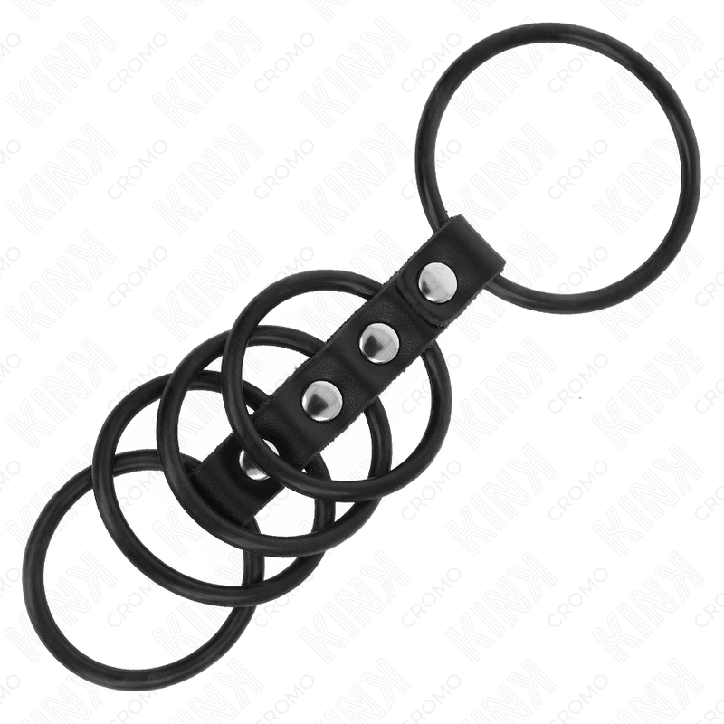 KINK - 5 SILIKONPENISRINGAR 3,8 CM TILL 4,8 CM SAMMANFÖRANDE MED LÄDER