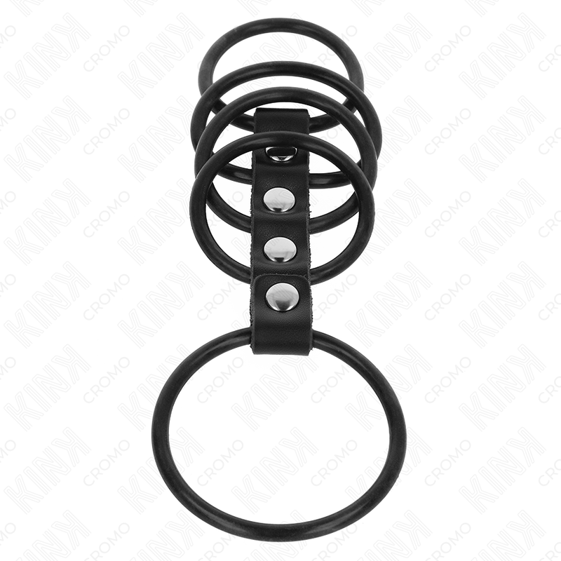 KINK - 5 SILIKONPENISRINGAR 3,8 CM TILL 4,8 CM SAMMANFÖRANDE MED LÄDER