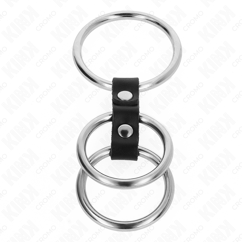 KINK - TRIPPEL METALLPENISRING 3,7 CM TILL 5 ​​CM FÖRBUNDEN MED LÄDER