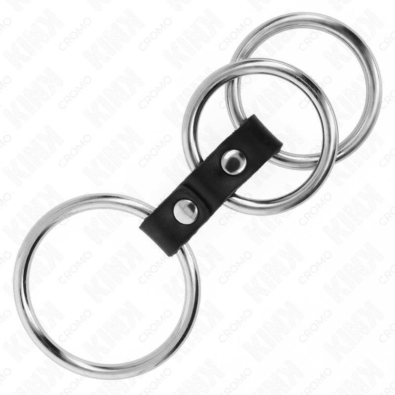 KINK - TRIPPEL METALLPENISRING 3,7 CM TILL 5 ​​CM FÖRBUNDEN MED LÄDER