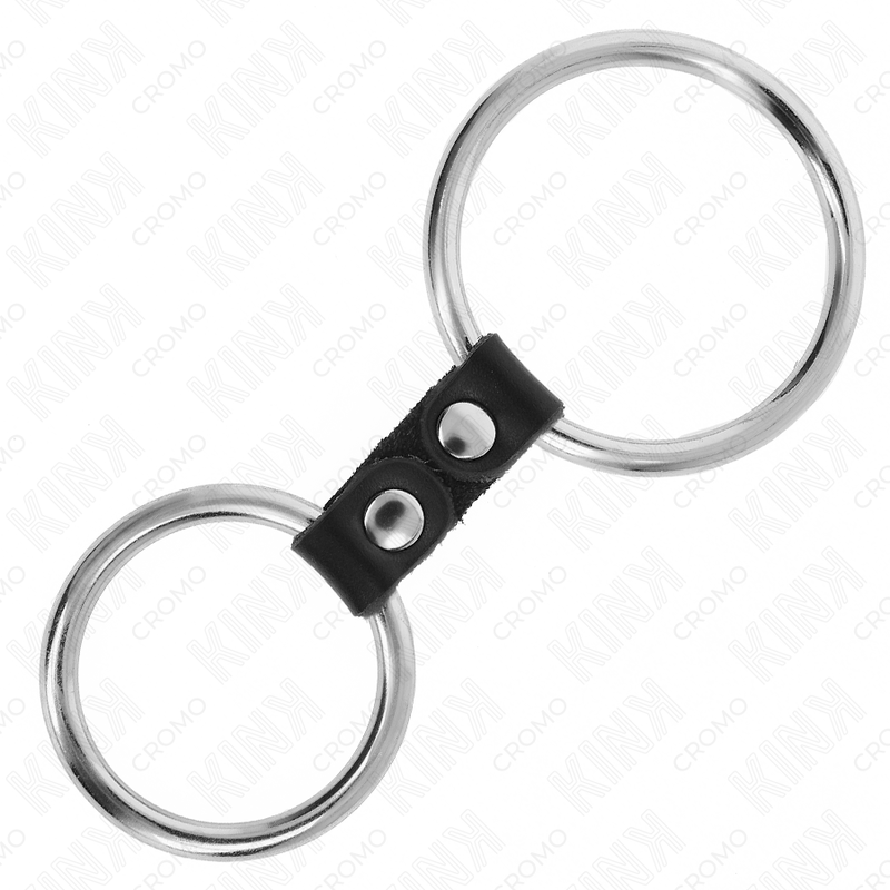 KINK - DUBBEL METALLPENISRING 3,7 CM TILL 5 ​​CM ANSLUTEN MED LÄDERREM MODELL 2