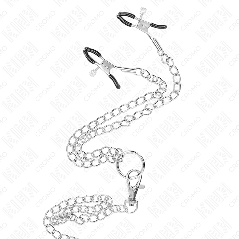 KINK - TRIPPEL KROMMETALLPENISRING 3 CM TILL 4,5 CM MED 26 CM METALLKEDJA OCH BRÖSTVÅRTKLÄMMOR