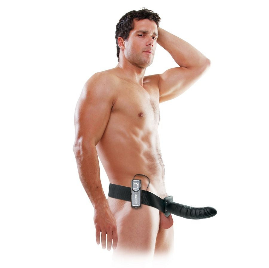 FETISH FANTASY SERIE - 19 CM VIBRERANDE IHÅLIG STRAP-ON SVART