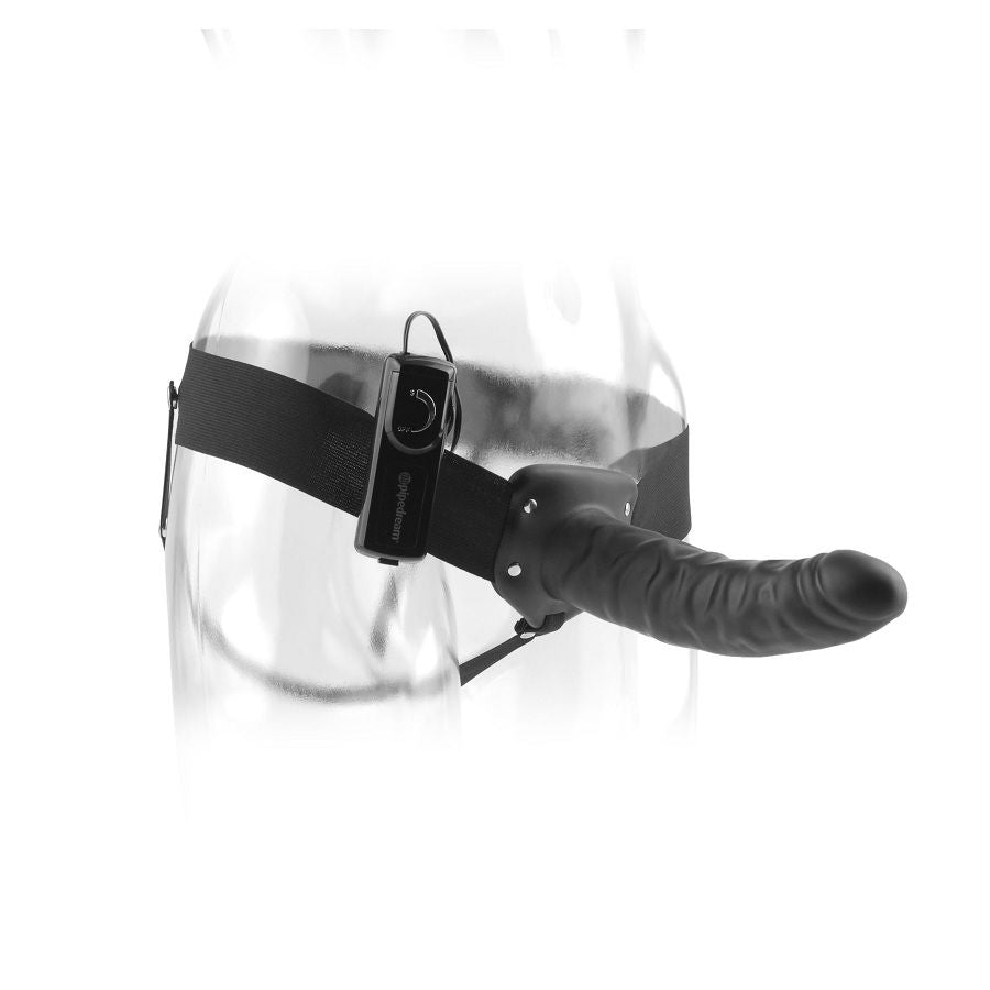 FETISH FANTASY SERIE - 19 CM VIBRERANDE IHÅLIG STRAP-ON SVART