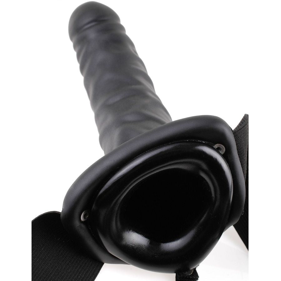 FETISH FANTASY SERIE - 19 CM VIBRERANDE IHÅLIG STRAP-ON SVART