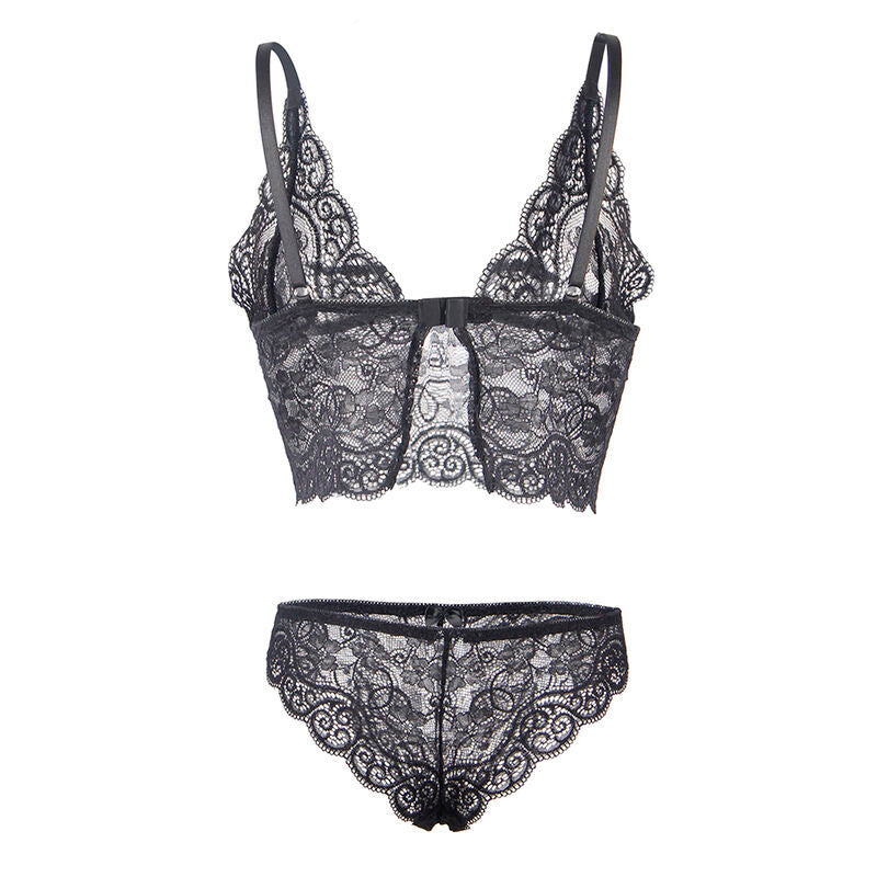 SUBBLIME - 953928 NATTKLÄNNE I SILKE OCH SPETS + TROSOR SVART L/XL