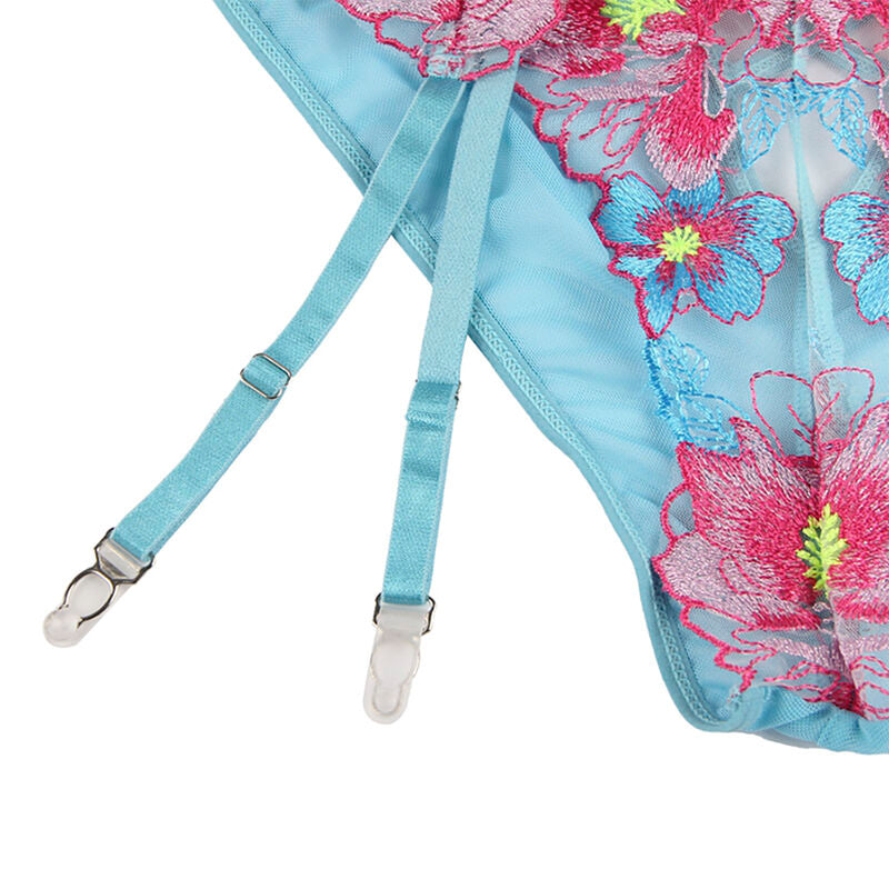 SUBBLIME - 954116 BH + TROSOR MED HÅLLBÄRDE BLOMSTERDESIGN BLÅ L/XL